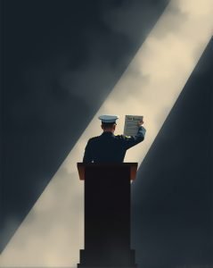 Military officer at a podium.
