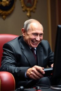 Putin playing video game "Screw the U.S."